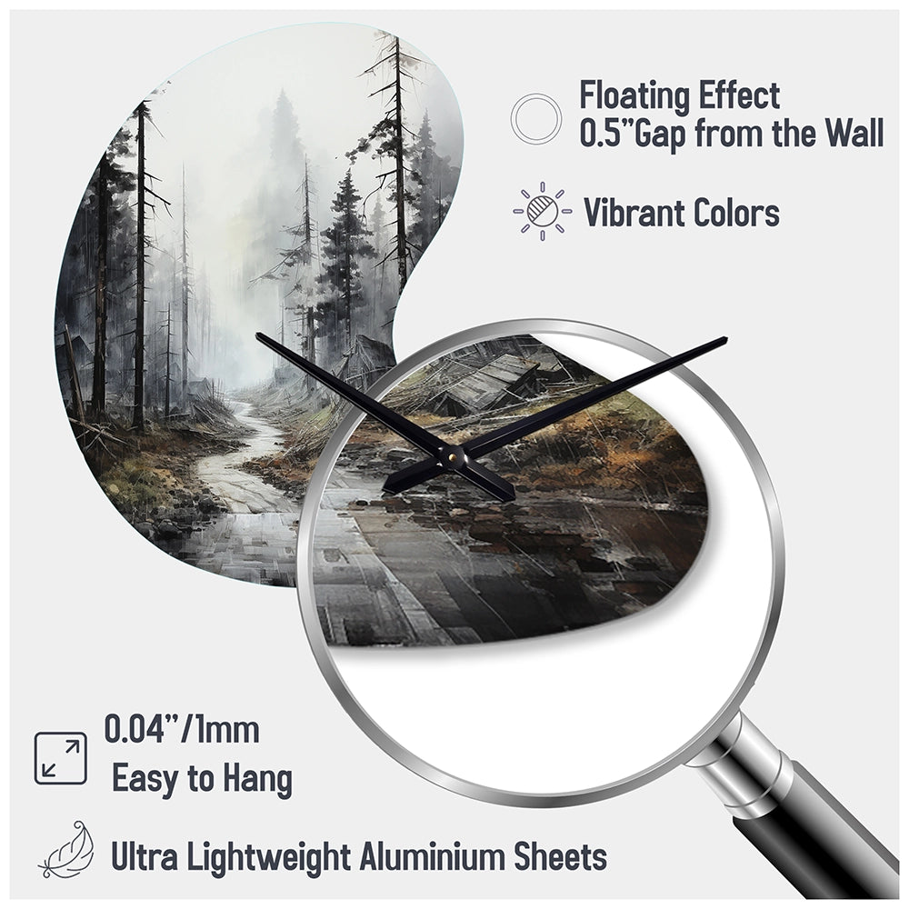 Meandering Road Through Forest - Asymmetric Metal Wall Clock