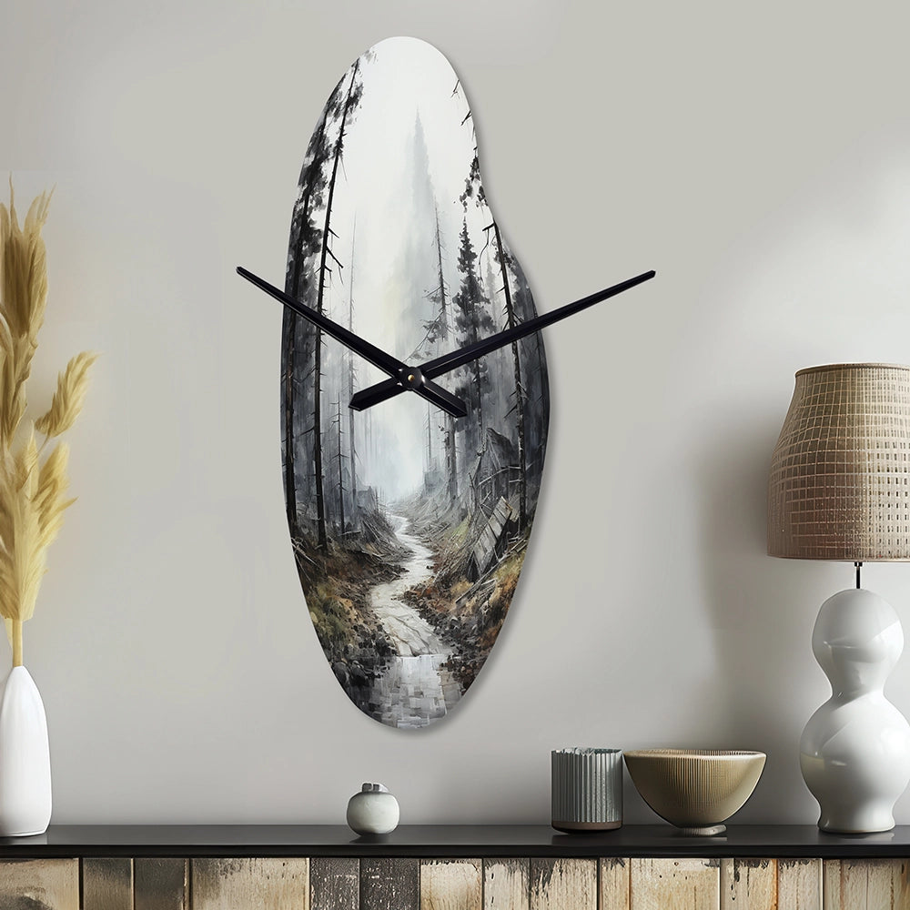Meandering Road Through Forest - Asymmetric Metal Wall Clock