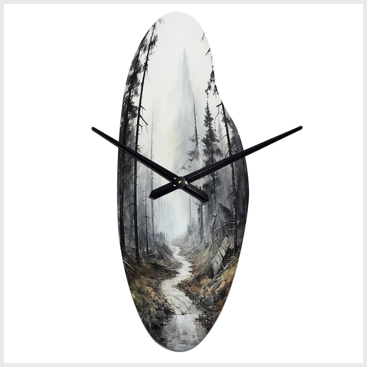 Meandering Road Through Forest - Asymmetric Metal Wall Clock