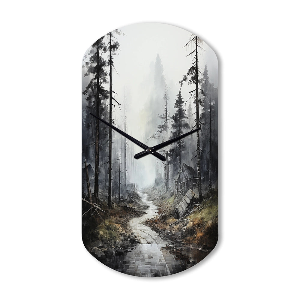 Meandering Road Through Forest - Asymmetric Metal Wall Clock
