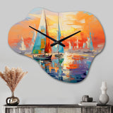 Sailboat Abstract Coastal Symphony II - Asymmetric Metal Wall Clock