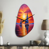 Sailboat Sunset Sails - Asymmetric Metal Wall Clock