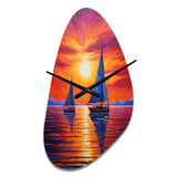 Sailboat Sunset Sails - Asymmetric Metal Wall Clock