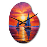 Sailboat Sunset Sails - Asymmetric Metal Wall Clock