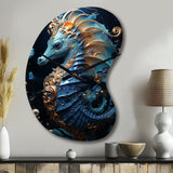 Sapphire Seahorse Delicate Drips II - Asymmetric Metal Wall Clock