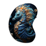 Sapphire Seahorse Delicate Drips II - Asymmetric Metal Wall Clock