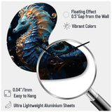 Sapphire Seahorse Delicate Drips II - Asymmetric Metal Wall Clock