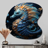 Sapphire Seahorse Delicate Drips II - Asymmetric Metal Wall Clock