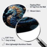 Sapphire Seahorse Delicate Drips II - Asymmetric Metal Wall Clock