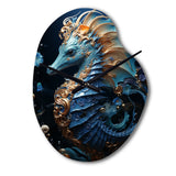 Sapphire Seahorse Delicate Drips II - Asymmetric Metal Wall Clock