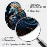 Sapphire Seahorse Delicate Drips II - Asymmetric Metal Wall Clock