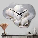 Monochromatic White Seashells - Asymmetric Metal Wall Clock