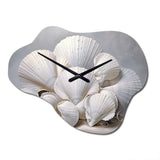 Monochromatic White Seashells - Asymmetric Metal Wall Clock