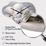 Monochromatic White Seashells - Asymmetric Metal Wall Clock