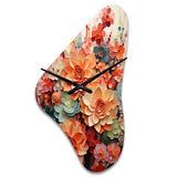 Orange Pink Succulents Flowers I - Asymmetric Metal Wall Clock