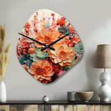 Orange Pink Succulents Flowers I - Asymmetric Metal Wall Clock