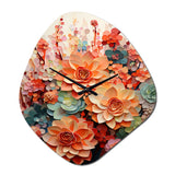 Orange Pink Succulents Flowers I - Asymmetric Metal Wall Clock