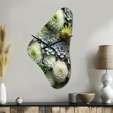 Green Succulents Flowers Serene Succulents II - Asymmetric Metal Wall Clock