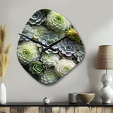 Green Succulents Flowers Serene Succulents II - Asymmetric Metal Wall Clock