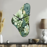 Green Succulents Flowers Serene Succulents IV - Asymmetric Metal Wall Clock
