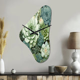 Green Succulents Flowers Serene Succulents IV - Asymmetric Metal Wall Clock