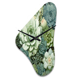 Green Succulents Flowers Serene Succulents IV - Asymmetric Metal Wall Clock