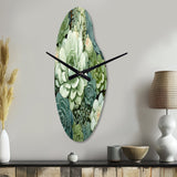 Green Succulents Flowers Serene Succulents IV - Asymmetric Metal Wall Clock