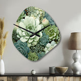 Green Succulents Flowers Serene Succulents IV - Asymmetric Metal Wall Clock