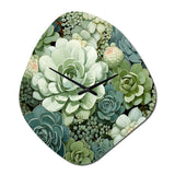 Green Succulents Flowers Serene Succulents IV - Asymmetric Metal Wall Clock