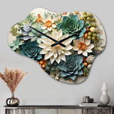 Green Succulents Flowers Serene Succulents VI - Asymmetric Metal Wall Clock