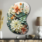 Green White Succulents Flowers Serene Succulents I - Asymmetric Metal Wall Clock
