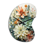 Green White Succulents Flowers Serene Succulents I - Asymmetric Metal Wall Clock