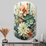 Green White Succulents Flowers Serene Succulents I - Asymmetric Metal Wall Clock