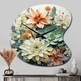 Green White Succulents Flowers Serene Succulents I - Asymmetric Metal Wall Clock