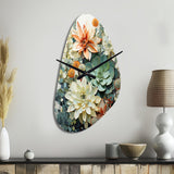 Green White Succulents Flowers Serene Succulents I - Asymmetric Metal Wall Clock