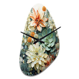Green White Succulents Flowers Serene Succulents I - Asymmetric Metal Wall Clock