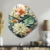 Green White Succulents Flowers Serene Succulents I - Asymmetric Metal Wall Clock