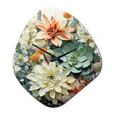 Green White Succulents Flowers Serene Succulents I - Asymmetric Metal Wall Clock