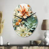 Green White Succulents Flowers Serene Succulents I - Asymmetric Metal Wall Clock