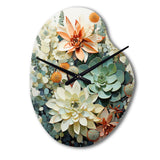 Green White Succulents Flowers Serene Succulents I - Asymmetric Metal Wall Clock