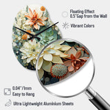 Green White Succulents Flowers Serene Succulents I - Asymmetric Metal Wall Clock
