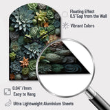 Green Succulents Natures Sculptures - Asymmetric Metal Wall Clock