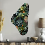 Green Succulents Natures Sculptures - Asymmetric Metal Wall Clock