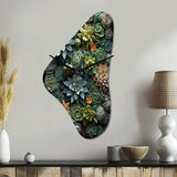 Green Succulents Natures Sculptures - Asymmetric Metal Wall Clock