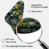 Green Succulents Natures Sculptures - Asymmetric Metal Wall Clock