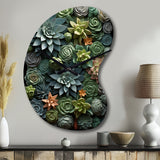 Green Succulents Natures Sculptures - Asymmetric Metal Wall Clock