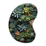 Green Succulents Natures Sculptures - Asymmetric Metal Wall Clock