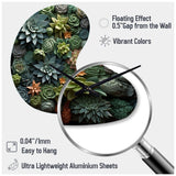 Green Succulents Natures Sculptures - Asymmetric Metal Wall Clock