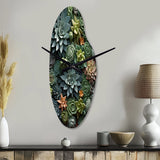 Green Succulents Natures Sculptures - Asymmetric Metal Wall Clock
