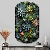 Green Succulents Natures Sculptures - Asymmetric Metal Wall Clock